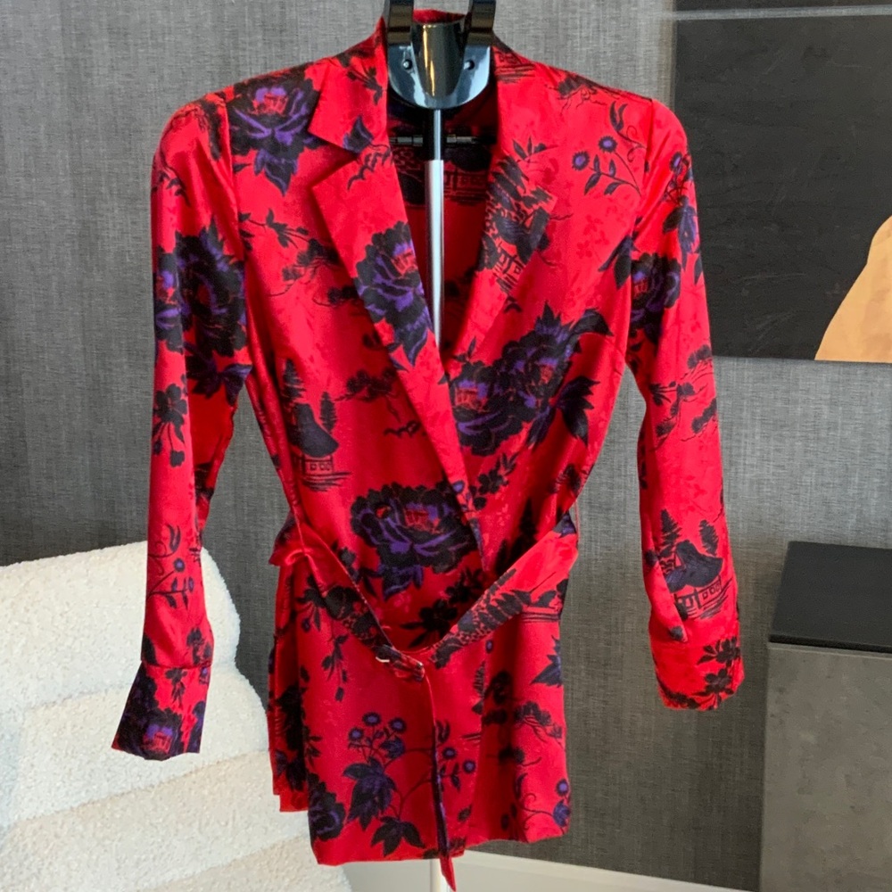 Zara Red and Purple Floral blazer XS